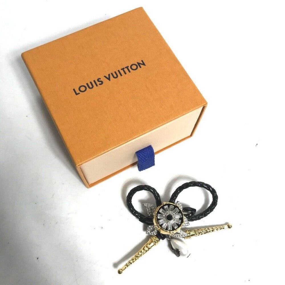 Auth LOUIS VUITTON MP2197 Accessories Faux Pearl Fleur Bijoux Rhinestone Brooch - Picture 2 of 7